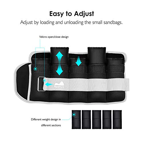 REEHUT Peso para Tobillo, Pesas Ajustables y muñeca con Correa para Fitness, Correr, Caminar, Senderismo y Gimnasio (1-5 Libras por Peso, 2-10 Libras por par)
