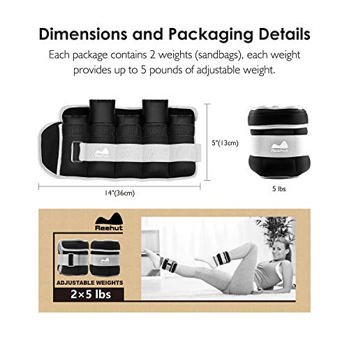 REEHUT Peso para Tobillo, Pesas Ajustables y muñeca con Correa para Fitness, Correr, Caminar, Senderismo y Gimnasio (1-5 Libras por Peso, 2-10 Libras por par)