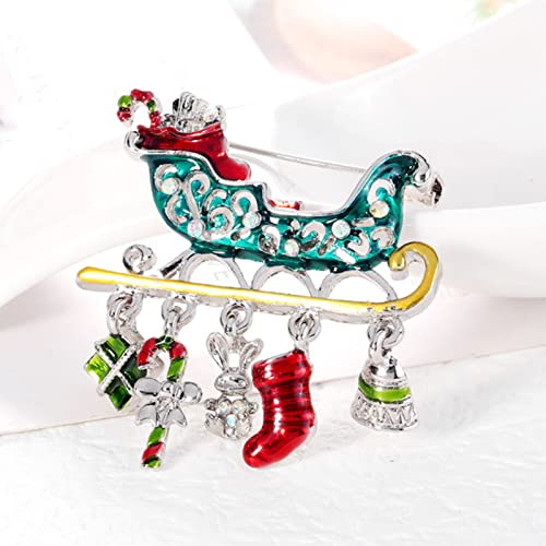 Regalo de Navidad Forma de coche Broche Pin Rhinestone Aleación Muleta Calcetines Bell Colgante Esmalte Pin Amigos Regalo, Diamantes de imitación, aleación,