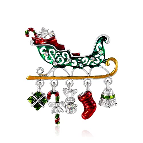 Regalo de Navidad Forma de coche Broche Pin Rhinestone Aleación Muleta Calcetines Bell Colgante Esmalte Pin Amigos Regalo, Diamantes de imitación, aleación,
