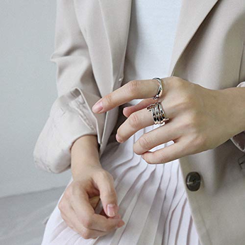 ♥ Regalo para Navidad♥ JIANGYUYAN S925 Anillo de plata esterlina Anillos envolventes multicapa simples Anillos abiertos Joyería única hecha a mano para mujeres y niñas
