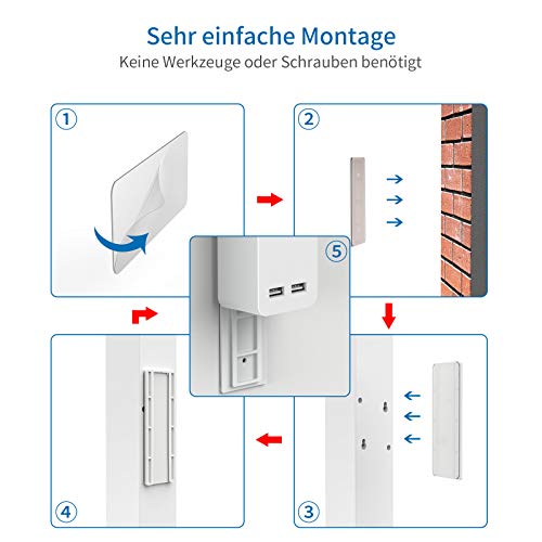 Regletas Enchufes con Interruptor, NTONPOWER Enchufe Multiple de Pared con Hoja de Plástico y Tornillos, Alargador Enchufe de 3 Toma y 2 USB, Protección Infantil, Alargadera 1.5 Metros, Ladron Enchufe