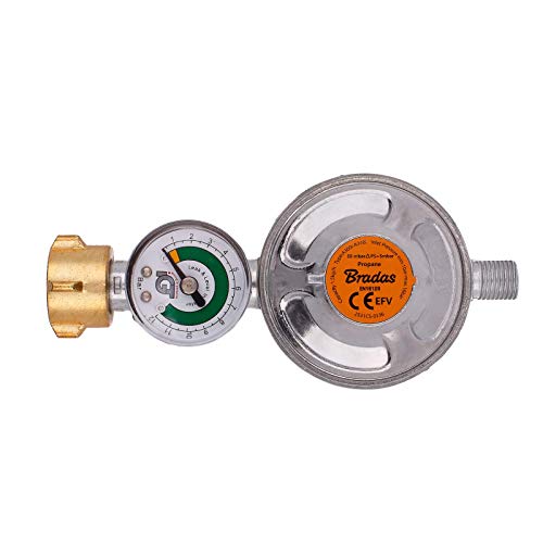 REGULADOR DE GAS DE BUTANO PROPANO 50 mbar, 1,5 kg/h CON VÁLVULA DE EMERGENCIA E INDICADO, ROSCA MACHO DE 1/4L, BBQ, CAMPING, CARAVANA, PLUMBER