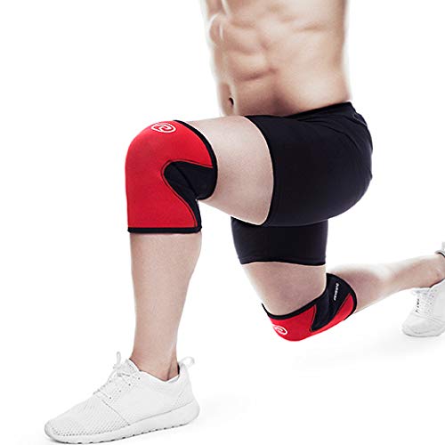 Rehband Rodillera de neopreno de 5 mm - pieza o par - incluyendo red de lavandería, Color:red, Tamaño:L - 1 par