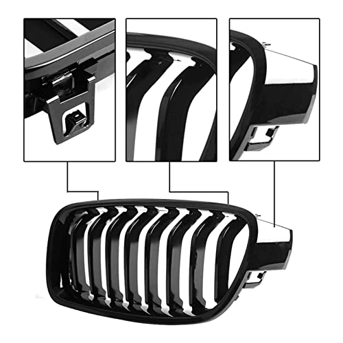 Rejilla de Parachoques For BM-W 3 Serie F30 F31 F35 2012-2018 (Solter Slat Gloss Black Grill, Conjunto de 2 pc) Rejilla del riñón Delantero