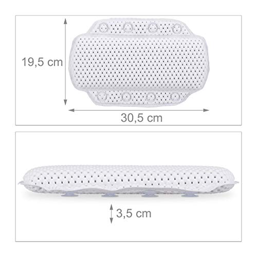 Relaxdays Almohada Bañera con Ventosas, Cojín Baño, Reposacabezas, Hidromasaje, Gomaespuma, 19,5 x 30,5 x 3,5 cm, Blanco, 19.5 x 30.5 x 3.5 cm