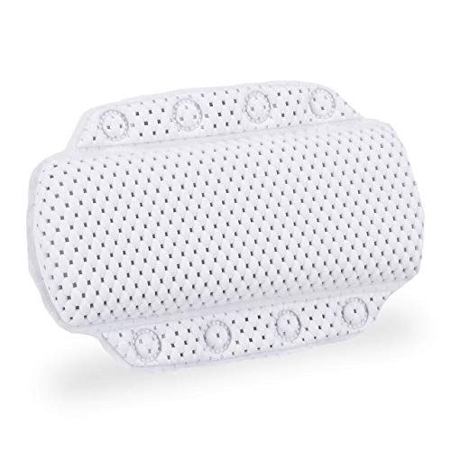 Relaxdays Almohada Bañera con Ventosas, Cojín Baño, Reposacabezas, Hidromasaje, Gomaespuma, 19,5 x 30,5 x 3,5 cm, Blanco, 19.5 x 30.5 x 3.5 cm