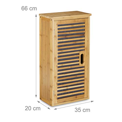 Relaxdays Armario de Pared con 1 Estante Flexible Hecho de bambú para el Cuarto de Baño Salón o Pasillo con Medidas 66 x 35 x 20 cm, Color Natural, tableros conglomerado DM