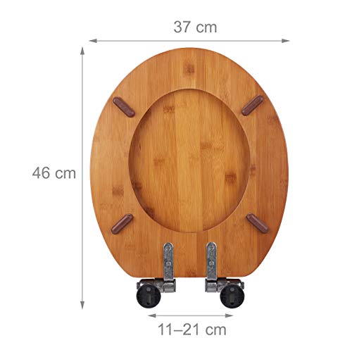 Relaxdays Asiento de inodoro con dispositivo automático de descenso, ovalado, fácil de quitar, bambú, 37 x 46 cm, color natural