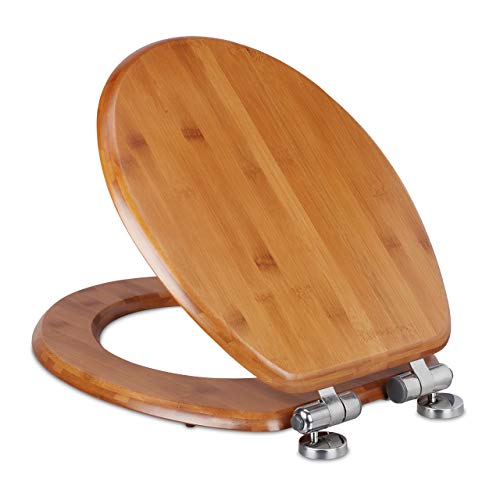 Relaxdays Asiento de inodoro con dispositivo automático de descenso, ovalado, fácil de quitar, bambú, 37 x 46 cm, color natural