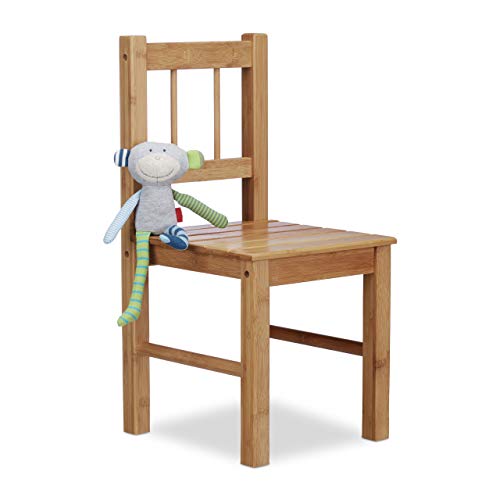 Relaxdays bambú decoración Silla, 57 x 27 x 29 cm, pequeñas Flores Soporte, Asiento de Madera, Silla, bambú, Natural