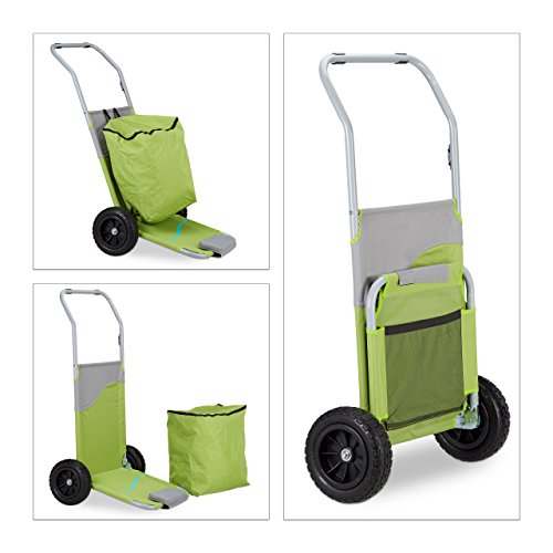 Relaxdays Carro de Playa Plegable y Tumbona 2 en 1, Acero, Verde, 118x67x64 cm