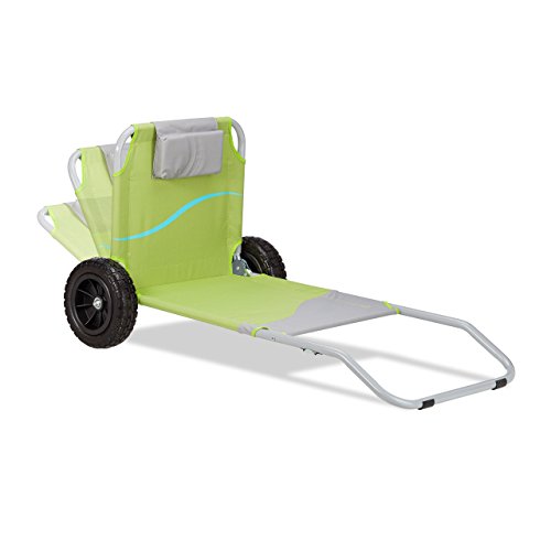 Relaxdays Carro de Playa Plegable y Tumbona 2 en 1, Acero, Verde, 118x67x64 cm