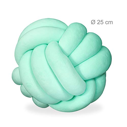 Relaxdays Cojín Anudado para sofá, Cama, Decorativo, escandinavo, 25 cm de diámetro, Color Menta, 1 Unidad (1 Unidad)