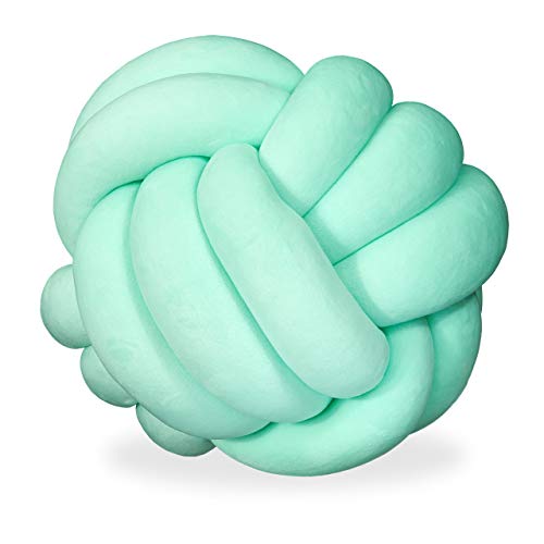 Relaxdays Cojín Anudado para sofá, Cama, Decorativo, escandinavo, 25 cm de diámetro, Color Menta, 1 Unidad (1 Unidad)