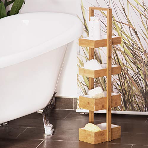 Relaxdays Estantería Colgante con 4 bandejas para la Ducha/Cuarto de baño Hecho de bambú con Medidas 88,5 x 25,5 x 18,5 cm, Color Natural, Madera