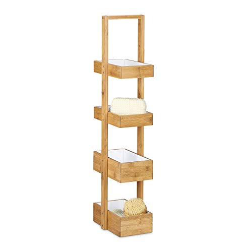 Relaxdays Estantería Colgante con 4 bandejas para la Ducha/Cuarto de baño Hecho de bambú con Medidas 88,5 x 25,5 x 18,5 cm, Color Natural, Madera