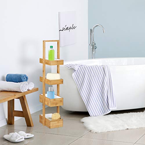 Relaxdays Estantería Colgante con 4 bandejas para la Ducha/Cuarto de baño Hecho de bambú con Medidas 88,5 x 25,5 x 18,5 cm, Color Natural, Madera