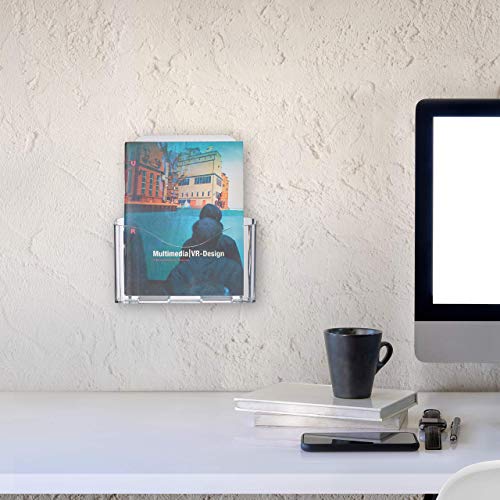 Relaxdays Expositor Folletos Pared o Mesa, Portafolletos, Flyers DIN A5, Acrílico, 1 Ud, 20x17,5x8,5 cm, Transparente, 20 x 17.5 x 8.5 cm