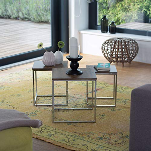 Relaxdays Juego de mesas auxiliares, Acero Inoxidable, Natural, 40x40x42 cm, 3 Unidades