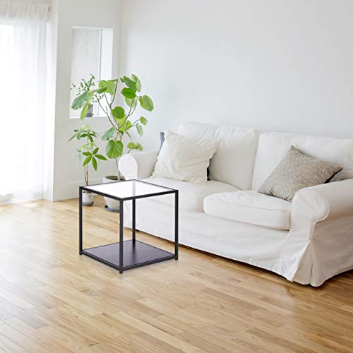 Relaxdays Mesa Auxiliar Cuadrada con Dos Baldas, Cristal-DM-Metal, Negro-Marrón, 50 x 50 x 50 cm