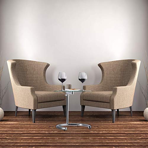 Relaxdays Mesa Auxiliar de Altura Regulable hasta 70 cm, Mesita Café, Acero Cromado-Cristal, Superficie 46 cm, Plateado, 70 x 46 x 46 cm