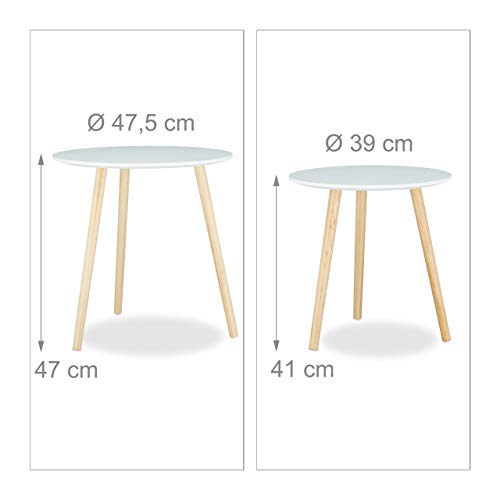 Relaxdays Mesas Auxiliares, Madera, Blanco, 47.5x47.5x47 cm, 2 Unidades