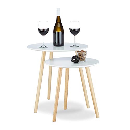 Relaxdays Mesas Auxiliares, Madera, Blanco, 47.5x47.5x47 cm, 2 Unidades
