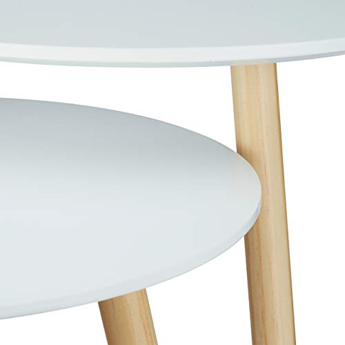Relaxdays Mesas Auxiliares, Madera, Blanco, 47.5x47.5x47 cm, 2 Unidades
