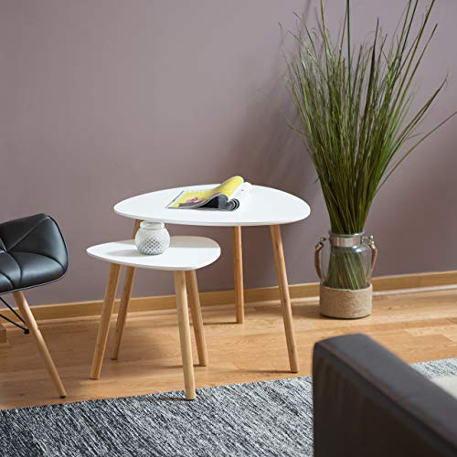 Relaxdays Mesas Auxiliares, Madera, Blanco, 60x60x48 cm, 2 Unidades