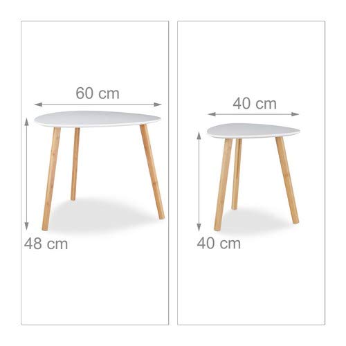 Relaxdays Mesas Auxiliares, Madera, Blanco, 60x60x48 cm, 2 Unidades