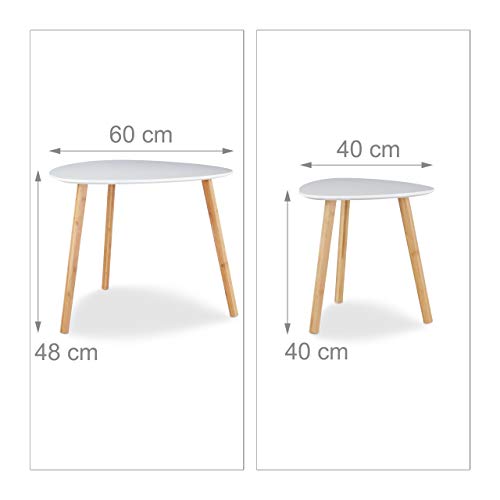 Relaxdays Mesas Auxiliares, Madera, Blanco, 60x60x48 cm, 2 Unidades