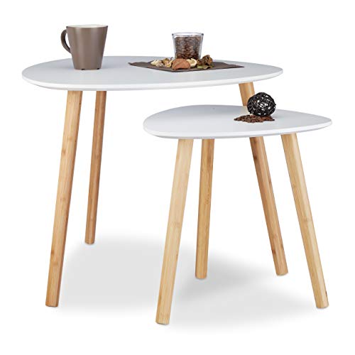 Relaxdays Mesas Auxiliares, Madera, Blanco, 60x60x48 cm, 2 Unidades