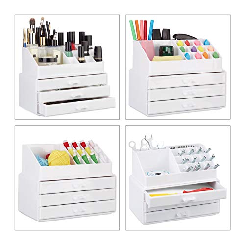 Relaxdays Organizador Maquillaje Pequeño, Blanco, 14x23.5x19 cm