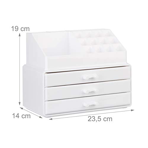 Relaxdays Organizador Maquillaje Pequeño, Blanco, 14x23.5x19 cm