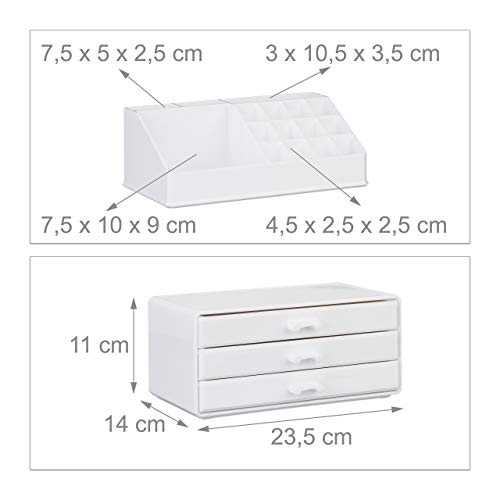 Relaxdays Organizador Maquillaje Pequeño, Blanco, 14x23.5x19 cm