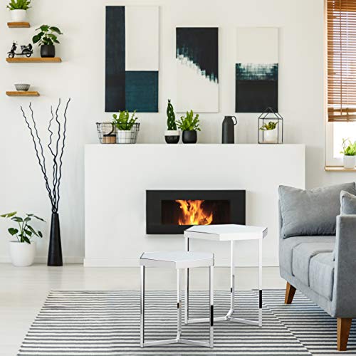Relaxdays Set 2 Mesas Auxiliares Modernas, Cristal y Acero, Plateado, 50 X 41,5 X 41,5 cm
