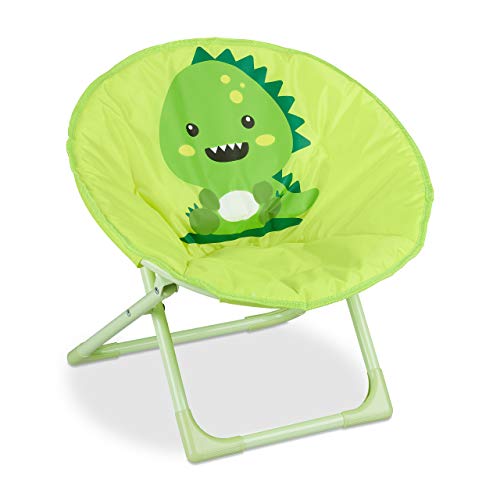 Relaxdays Silla Infantil Plegable para Interior y Exterior, diseño de Monstruos, 48,5 x 51 x 48 cm, Color Amarillo, Hierro, Moonchair Kinder