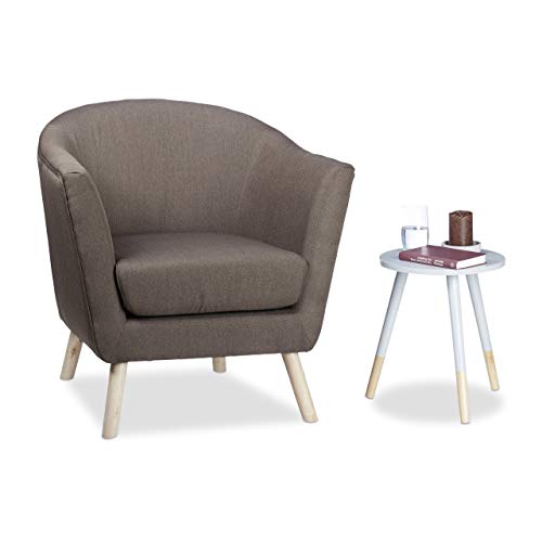Relaxdays Sillón Individual Estilo Escandinavo, Tela y Madera, Marrón, 81 x 78 x 70 cm