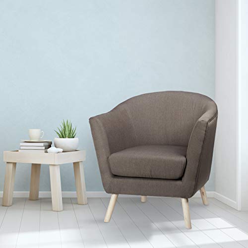 Relaxdays Sillón Individual Estilo Escandinavo, Tela y Madera, Marrón, 81 x 78 x 70 cm