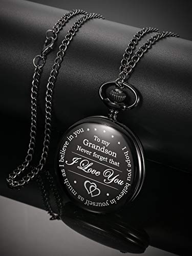 Reloj de Bolsillo Regalo de Memoria a Nieto, Regalo de Amor Desde Abuelos (Esfera Negra)