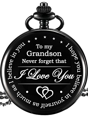 Reloj de Bolsillo Regalo de Memoria a Nieto, Regalo de Amor Desde Abuelos (Esfera Negra)
