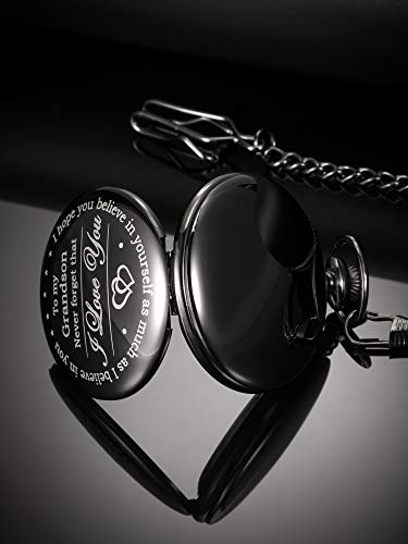 Reloj de Bolsillo Regalo de Memoria a Nieto, Regalo de Amor Desde Abuelos (Esfera Negra)
