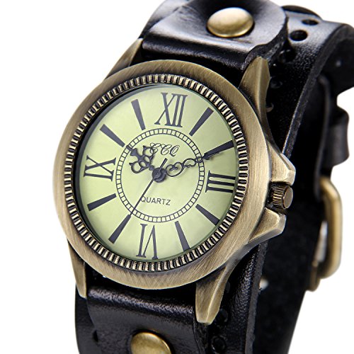Reloj de Pulsera de Analógico Cuarzo con Aguja Vintage, Reloj de Moda Vestido Casual, Correa de Pie Número Árabe, Color Negro, Regalo Original,Regalo de San Valentín, Avaner