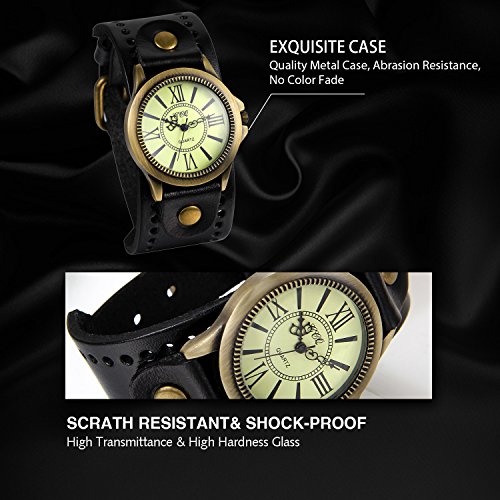Reloj de Pulsera de Analógico Cuarzo con Aguja Vintage, Reloj de Moda Vestido Casual, Correa de Pie Número Árabe, Color Negro, Regalo Original,Regalo de San Valentín, Avaner