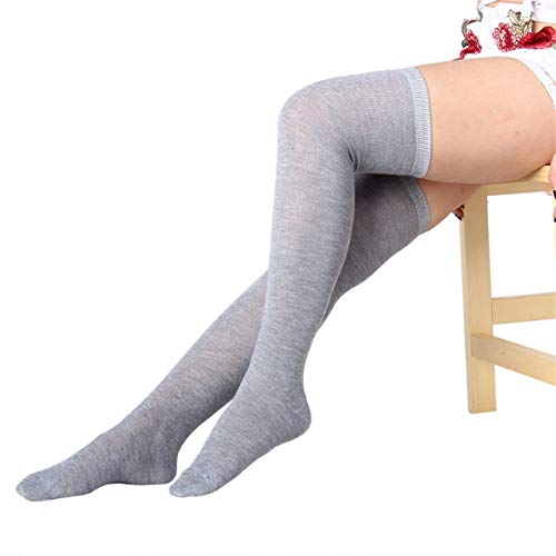Rendeyuan 1 par de Calcetines Largos de algodón Largos y cálidos a la Moda para Mujer, elásticos sobre la Rodilla, hasta el Muslo, Medias Altas de Moda, Gris Claro