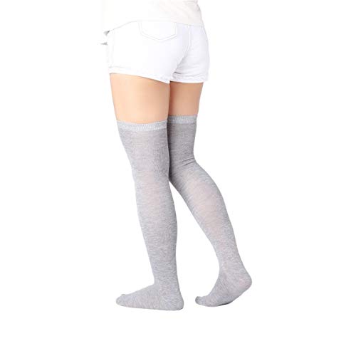 Rendeyuan 1 par de Calcetines Largos de algodón Largos y cálidos a la Moda para Mujer, elásticos sobre la Rodilla, hasta el Muslo, Medias Altas de Moda, Gris Claro