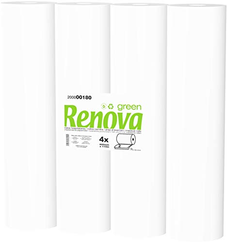 Renova Rollos de Camilla, 4 rollos de 110 metros, 600 mm de ancho, 2 Capas, Certificado Ecolabel