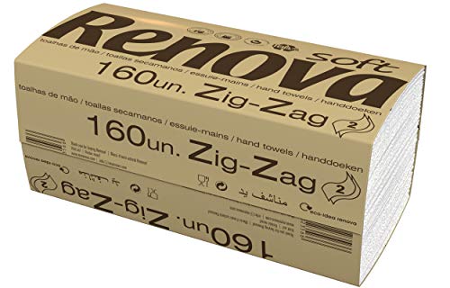 Renova Toallas Secamanos Zig-Zag | 20 Paquetes de 160 Unidades | 3.200 unidades | Papel Blanco 2 Capas