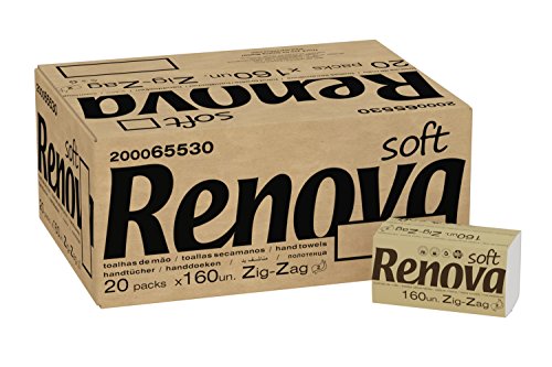 Renova Toallas Secamanos Zig-Zag | 20 Paquetes de 160 Unidades | 3.200 unidades | Papel Blanco 2 Capas